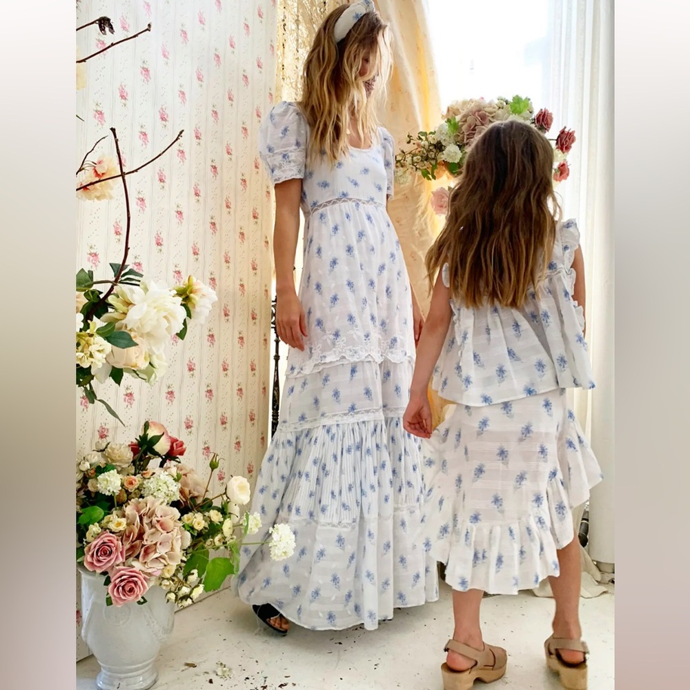 Loveshackfancy Ryan Victorian Maxi Dress in Blue White Floral size 4 $795